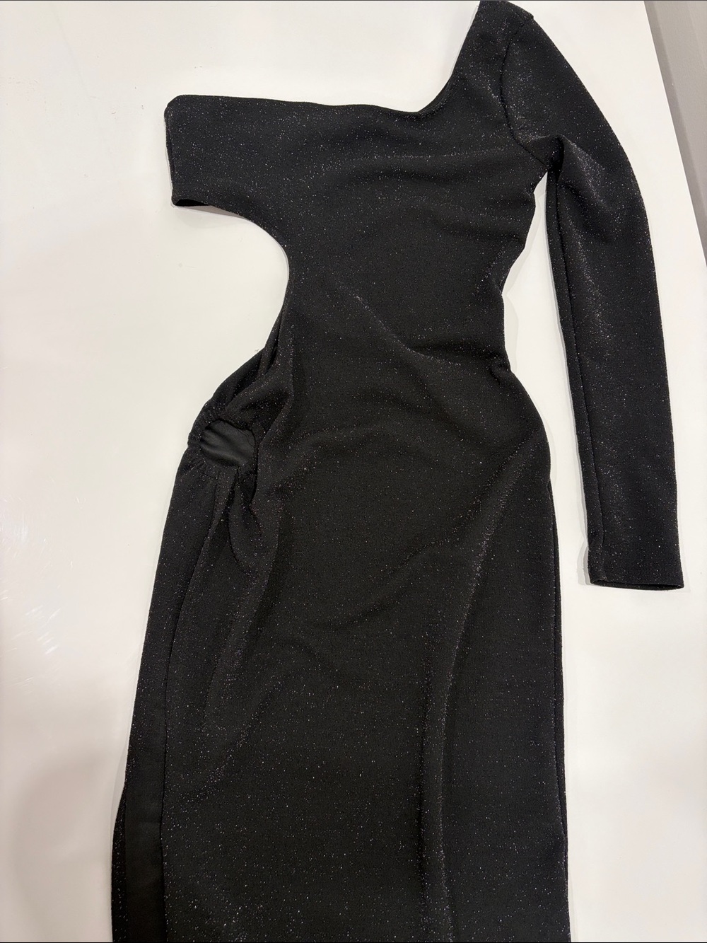 Fashion Nova One-Shoulder Black Sparkle Gown